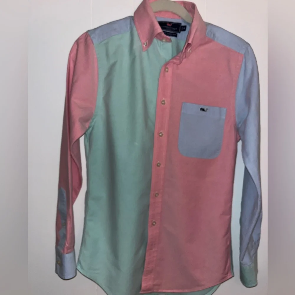 Vineyard Vines Slim Fit Tucker Shirt Green Blue Pink Oxford Button Down Size XS - Picture 2 of 14